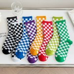 Vanessa's Harajuku Trend Checkerboard Unisex Socks with Geometric Design - Ideal for Streetwear