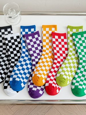 Vanessa's Harajuku Trend Checkerboard Unisex Socks with Geometric Design - Ideal for Streetwear