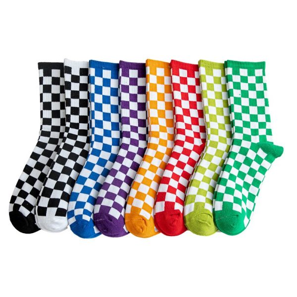 Vanessa's Harajuku Trend Checkerboard Unisex Socks with Geometric Design - Ideal for Streetwear