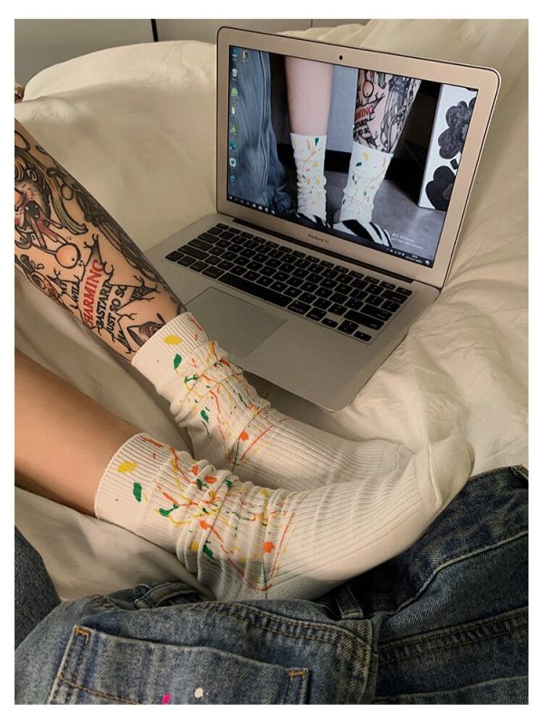 Vanessa's Korean Love Abstract Art Socks - Long Cotton Tube Socks for Women