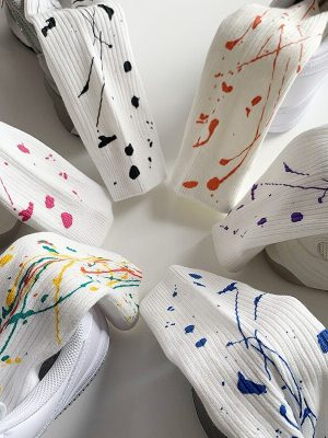 Vanessa's Korean Love Abstract Art Socks - Long Cotton Tube Socks for Women