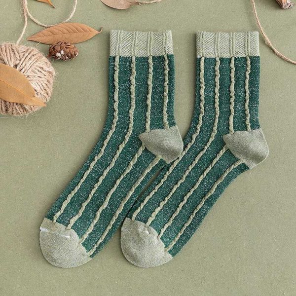 Ladies Cute Korean Version Of The Gold And Silver Silk Strips College Socks