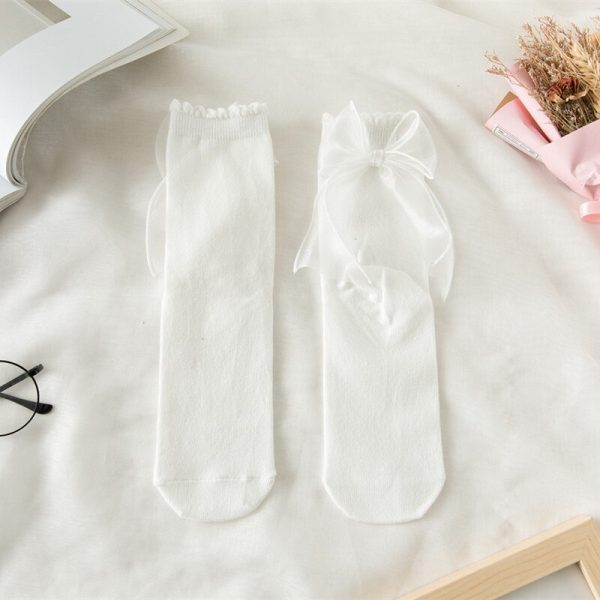 Vanessa's Lolita Uniform Socks Net Gauze Big Bow Bubble Lace Socks