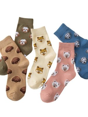 Cute Cartoon Dog Middle Tube Socks, Japanese Creative Female Socks