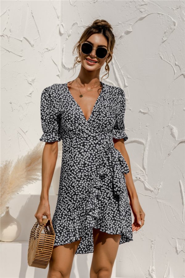 summer Sexy V-neck Floral Tie-Neck Dress