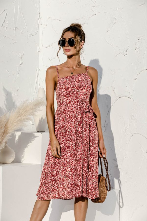 Sundress Summer Sexy Irregular Asymmetric Spaghetti-Strap Tie-Shoulder Floral Dress