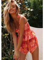 Retro Floral Print Two Piece Set Summer Sexy Cami Tops Elastic High Waist Short Pants Boho Casual Women Two Piece Outfits
