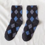Vanessa's Japanese College Wind Retro Diamond Lattice Mid-Tube Socks