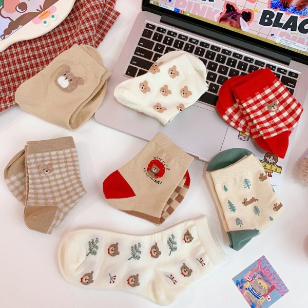 Vanessa's Kawaii Bear Cartoon Women's Socks - Japanese & Korean Style