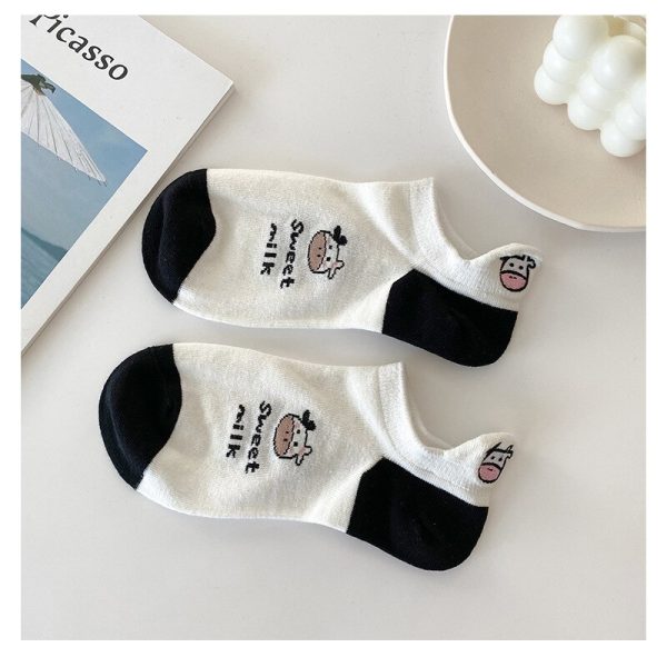 Vanessa's Cow Cartoon Boat Socks Cute Short Tube Women Socks