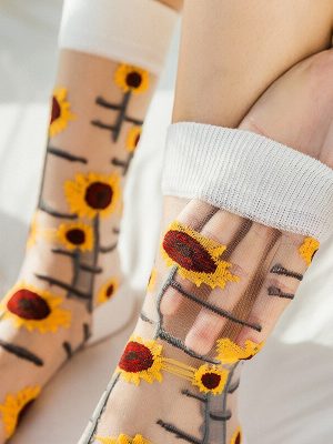 Vanessa's Pearl Crystal Silk Floral Transparent Socks