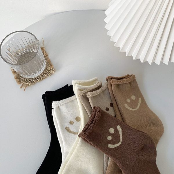 Vanessa's Winter Warm Thermal Unisex Socks with Smiley Face Design and Soft Fluffy Material