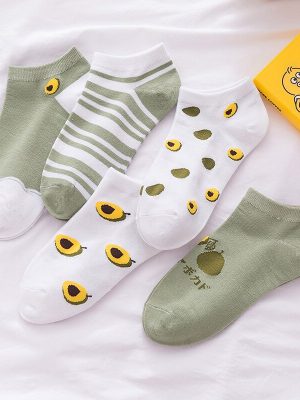 Women's Funny Cartoon Cotton Ankle Socks Set Cute Fruits Kawaii Style 5 Pairs