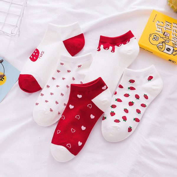 Women's Funny Cartoon Cotton Ankle Socks Set Cute Fruits Kawaii Style 5 Pairs