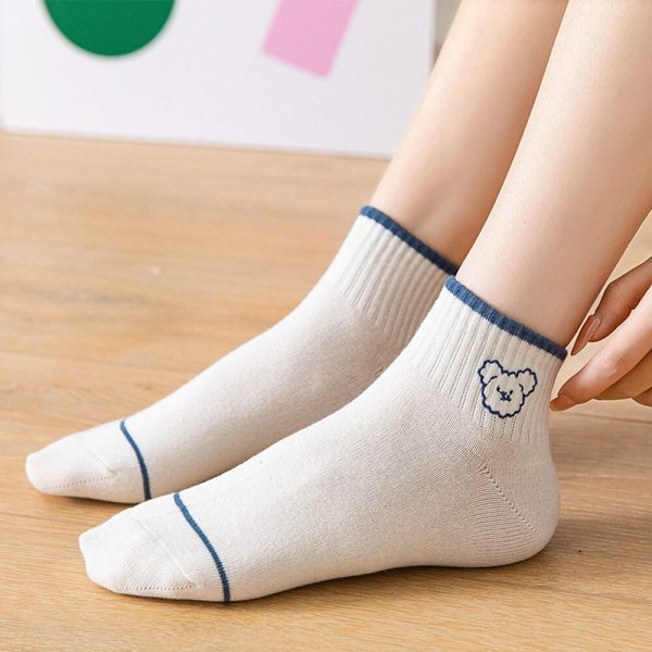 Vanessa's Pure Cotton Women's Boat Socks 5 Pairs - Cartoon Bear Design