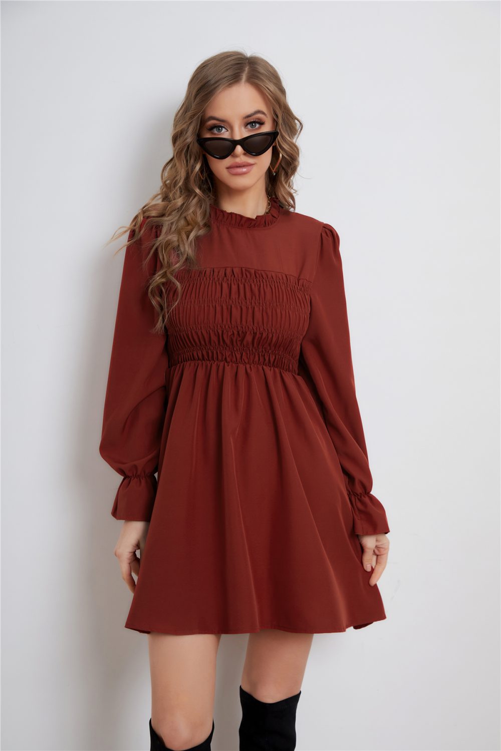 Elegant Solid Color Long Sleeve Dress