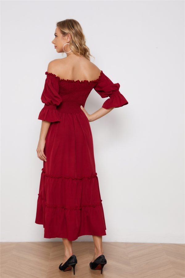 Elegant Off-Shoulder Solid Color Long Dress