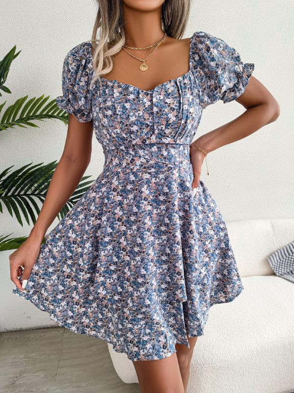 Floral Lace-Up Waist Dress - Summer Elegance