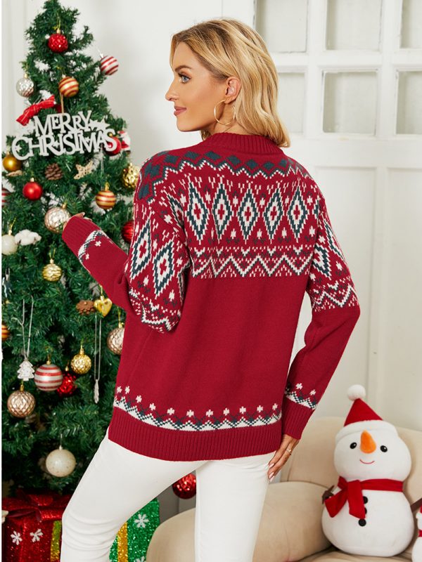 Christmas Sweater - Autumn Winter Half Turtleneck Christmas Sweater for Women