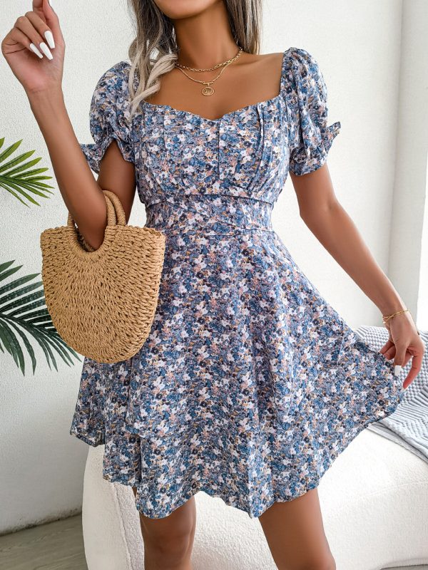 Floral Lace-Up Waist Dress - Summer Elegance