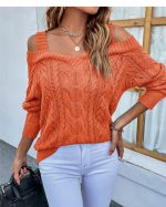 Sultry Off-Shoulder Twist Sling Sweater - Women's Autumn Knitwear