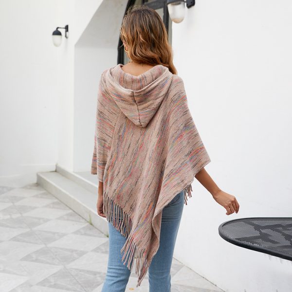 Hooded Striped Tassel Cape Autumn Winter Shawl