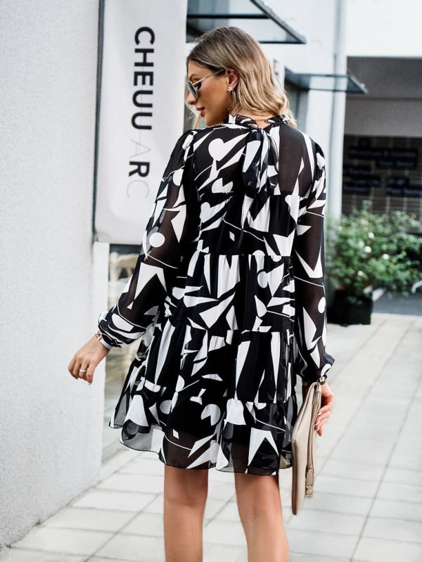 Elegant Long Sleeve Print Dress - Autumn/Winter