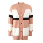 Wool Rain Striped Sweater Women Button Cardigan Coat