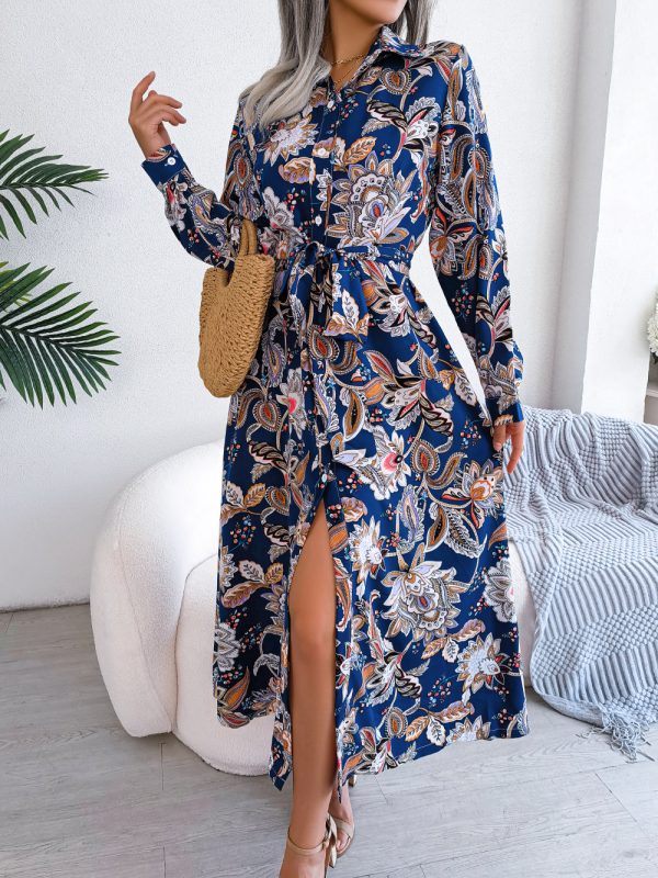 Retro Floral Collared Maxi Shirt Dress for Spring