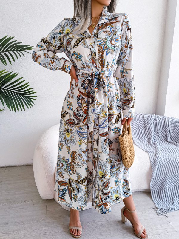 Retro Floral Collared Maxi Shirt Dress for Spring