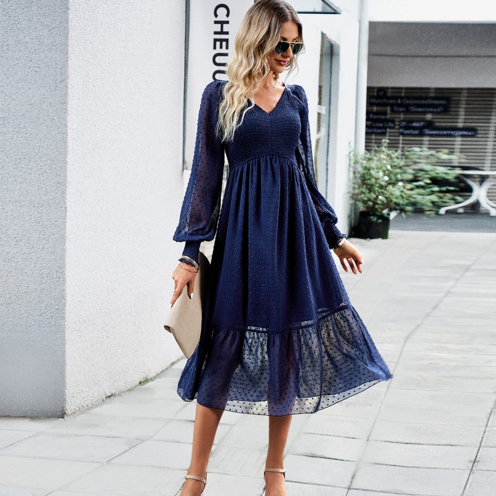 Elegant V-neck Jacquard Dress