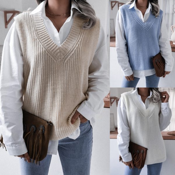 V-Neck Loose Knitted Vest Jacket