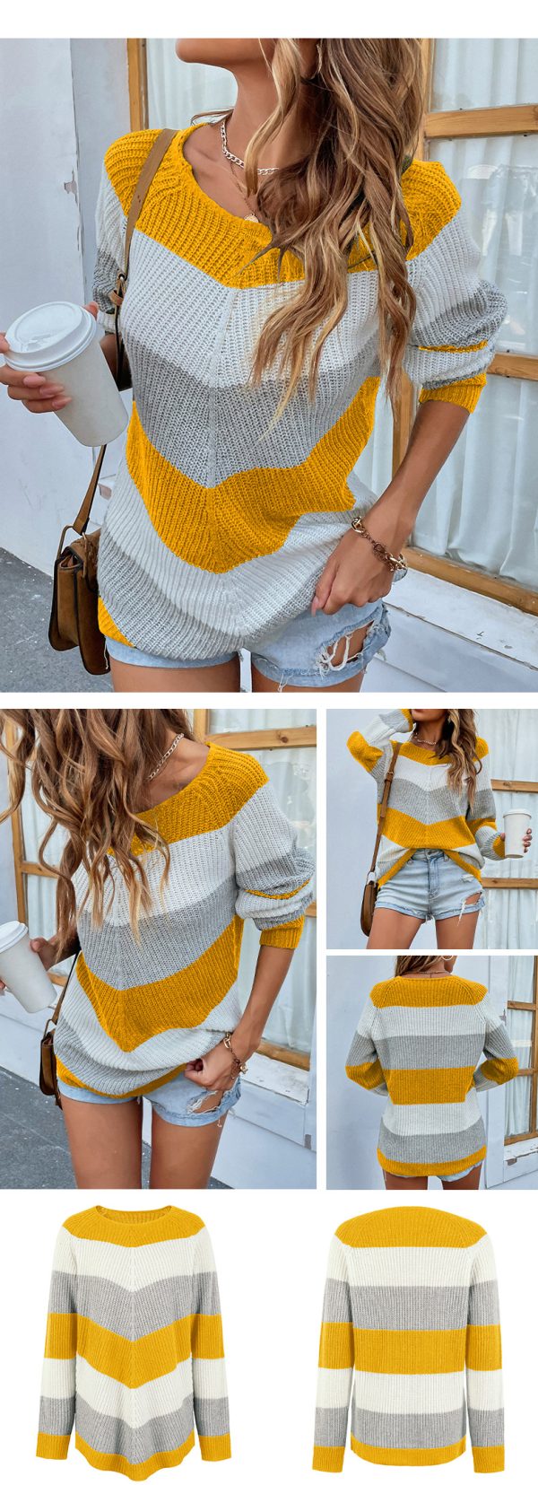 Multicolor Women's Round Neck Sweater - Winter Fashion