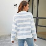 Contrast Color Striped Autumn Winter Sweater Women - Loose Mock Neck Sweater