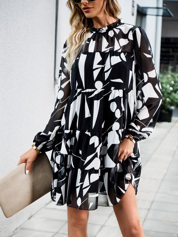 Elegant Long Sleeve Print Dress - Autumn/Winter