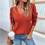 Elegant V-Neck Off-Shoulder Knitwear Sweater - Women's Autumn/Winter Fashion