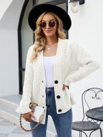 Thick Thread Cable Knit Sweater Women Cardigan Coat