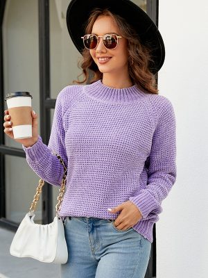 Solid Color Half Collar Sweater Women
