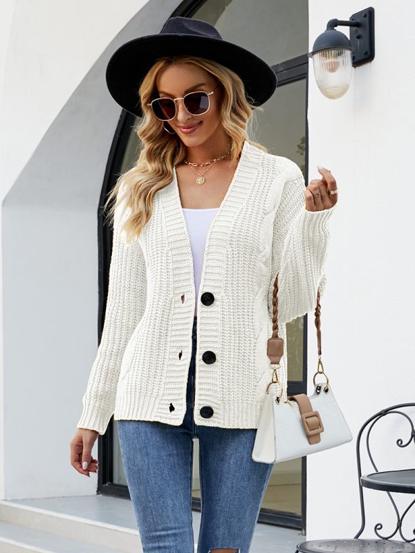 Thick Thread Cable Knit Sweater Women Cardigan Coat