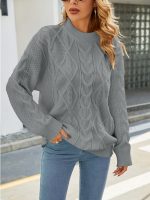 Retro Twist Sweater Women - Autumn Winter Loose Mock Neck Sweater Top