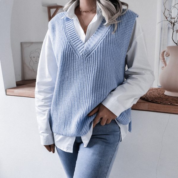 V-Neck Loose Knitted Vest Jacket