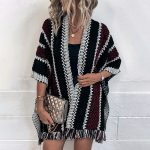 Contrast Color Plaid Ladies Tassel Cape Scarf