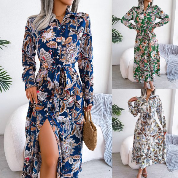 Retro Floral Collared Maxi Shirt Dress for Spring