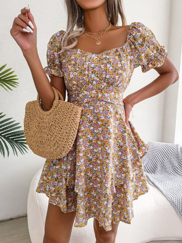 Floral Lace-Up Waist Dress - Summer Elegance