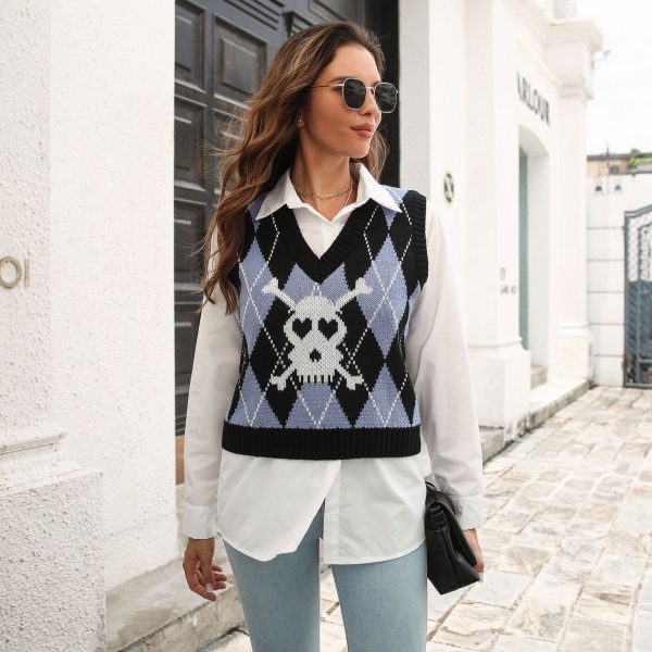 Skull Jacquard Rhombus Halloween Sweater Women Autumn Winter Knitwear Halloween