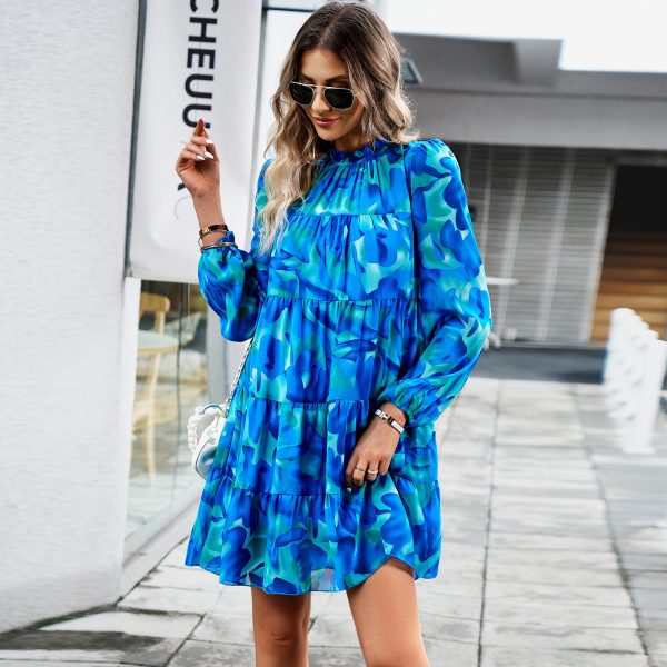 Elegant Long Sleeve Print Dress - Autumn/Winter