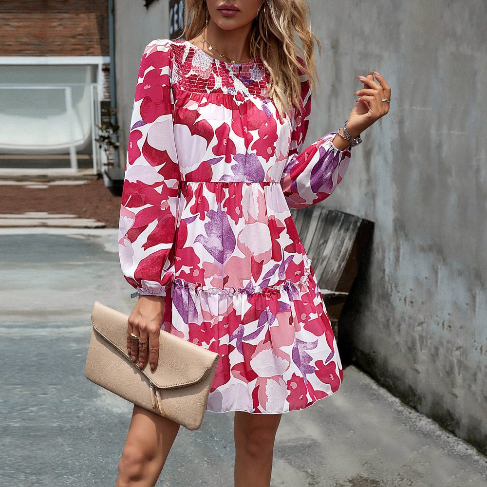 Printed Round Neck Dress - Autumn/Winter