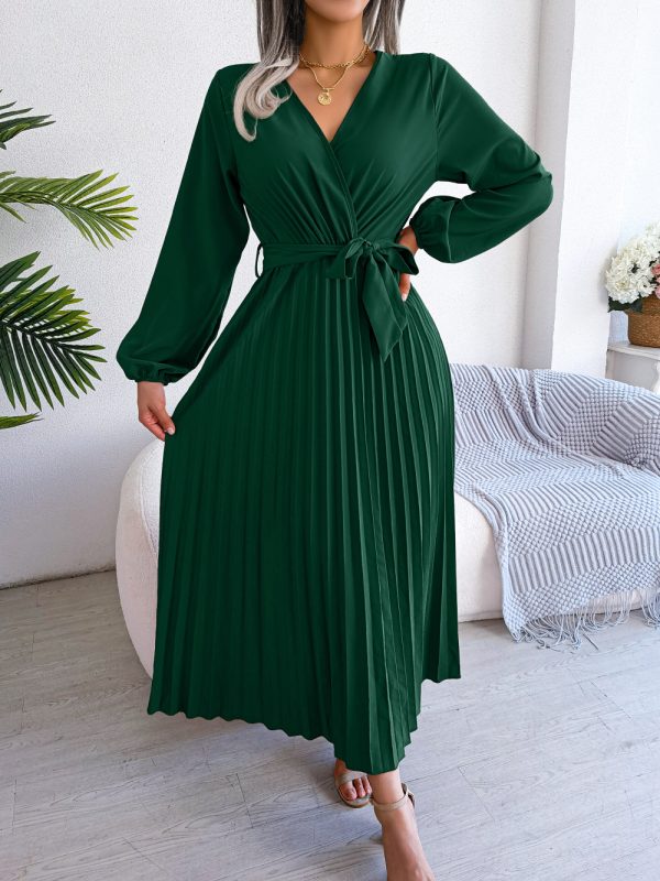 Elegant Cross V-Neck Swing Pleated Dress