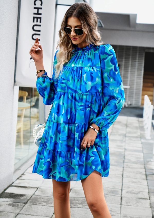 Elegant Long Sleeve Print Dress - Autumn/Winter