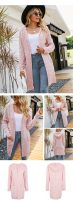 Autumn Winter Solid Color Hooded Knitted Pocket Cardigan Long Twist Sweater for Women